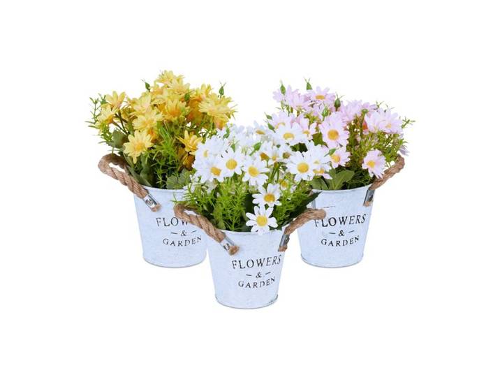 Relaxdays Lot de 3 fausses plantes en pot