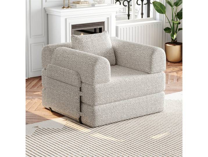 MODFU Schlafsofa Chenille-Schlafsessel 2-in-1, mit Staufach in der Armlehne, Metallrahmen und mehreren Konfigurationsmöglichkeiten 1 Teile, mit Relaxfunktion