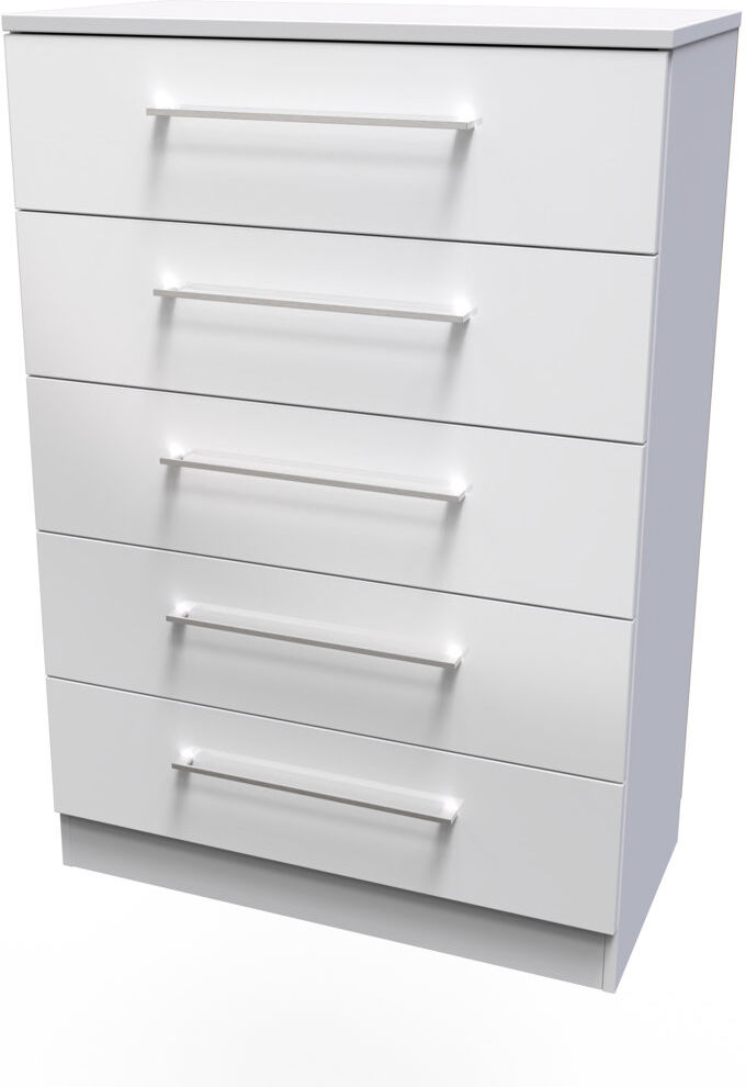 Brayden Studio Fully Assembled Alizee 5 - Drawer Chest of Drawers White Gloss 107.5cm H X 76.5cm W X 41.5cm D