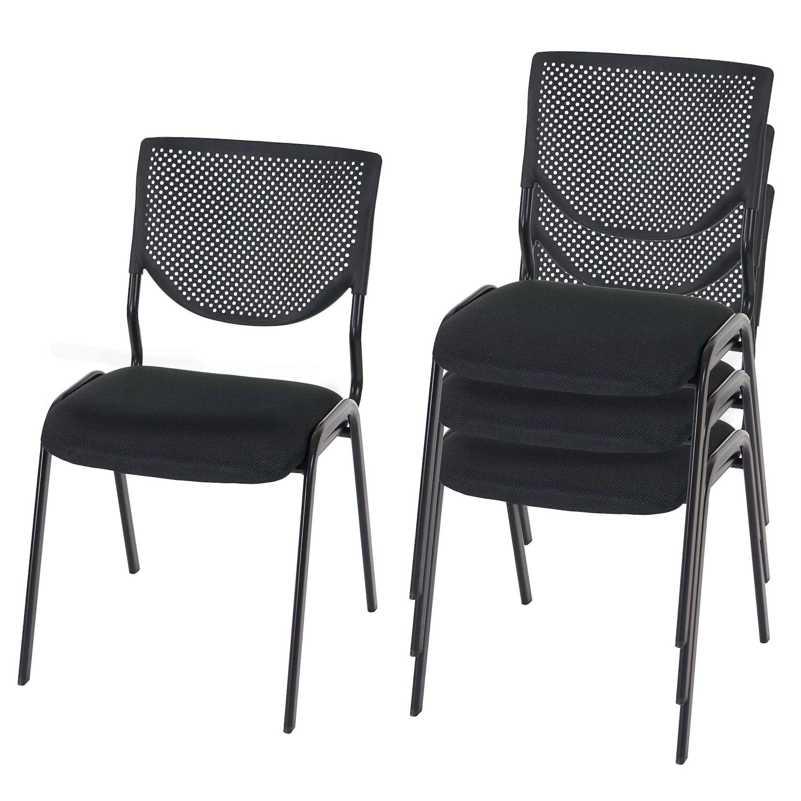 4er-Set Besucherstuhl H401, Konferenzstuhl stapelbar, Stoff/Textil ~ Sitz schwarz, Füße schwarz