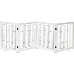 PawHut Holz Absperrgitter für Hunde Bidirektionales Falten Stahl Weiß 305 x 35,5 x 82 cm