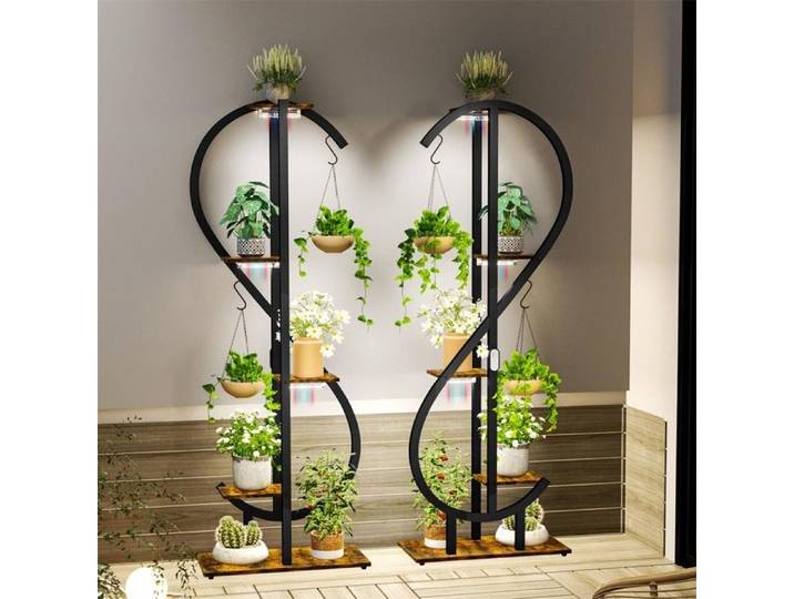 Porte-plante - UNHO - Lot 2 meubles 6 niveaux - Lampes spectre complet réglables - 5 étages - Structure métal & MDF