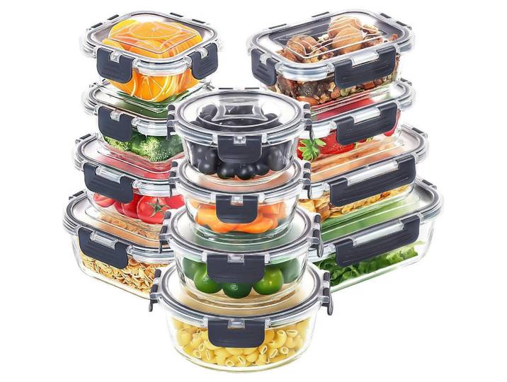 Vorratsbehälter-Set 24-teilig Glas BPA-frei Mikrowellengeeignet, Mehrfarbig, 1x1x1 cm, Küchenzubehör, Vorratsbehälter, Vorratsdosen