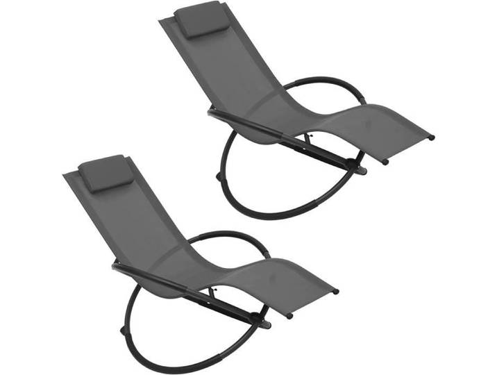 WOLTU Chaise Longue Pliable Lot de 2 Bain de Soleil pour Jardin en Tissu Respirant Charge maximale 160 kg Gris