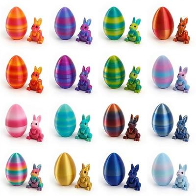 3D-gedruckte Ostereier mit beweglichem Überraschungshasen, regenbogenfarbenes Überraschungsei, beweglicher Hase als Fidget-Spielzeug, Osterkorb-Füllung für Kinder, Preise für die Ostereiersuche,