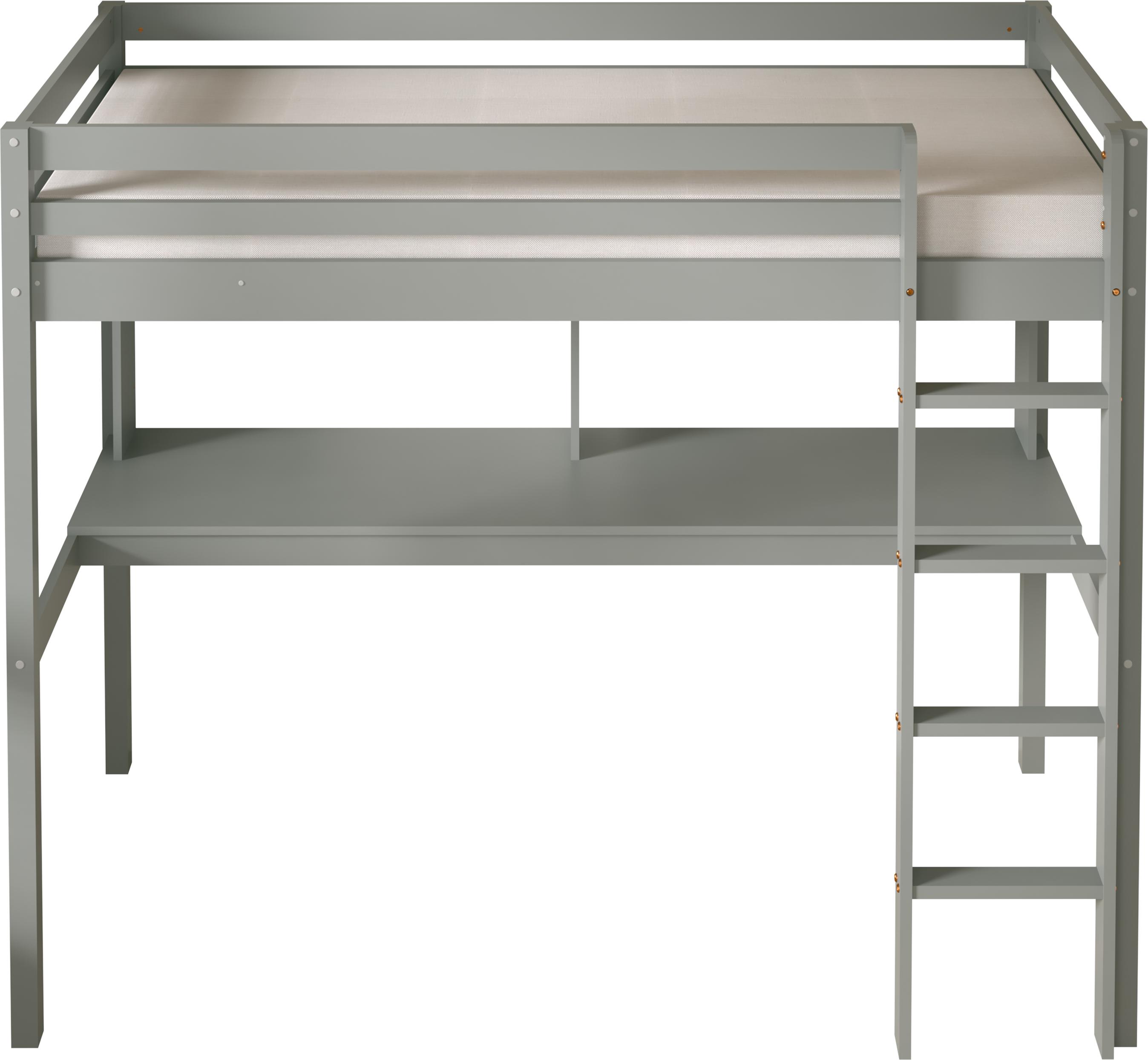 Sunny Sil Hochbett aus Holz mit Schreibtisch in Grau | Kinderbett ohne Matratze | Einzelbett mit Treppe in 208 x 100,5 x 172 cm | Für Matratzengröße: