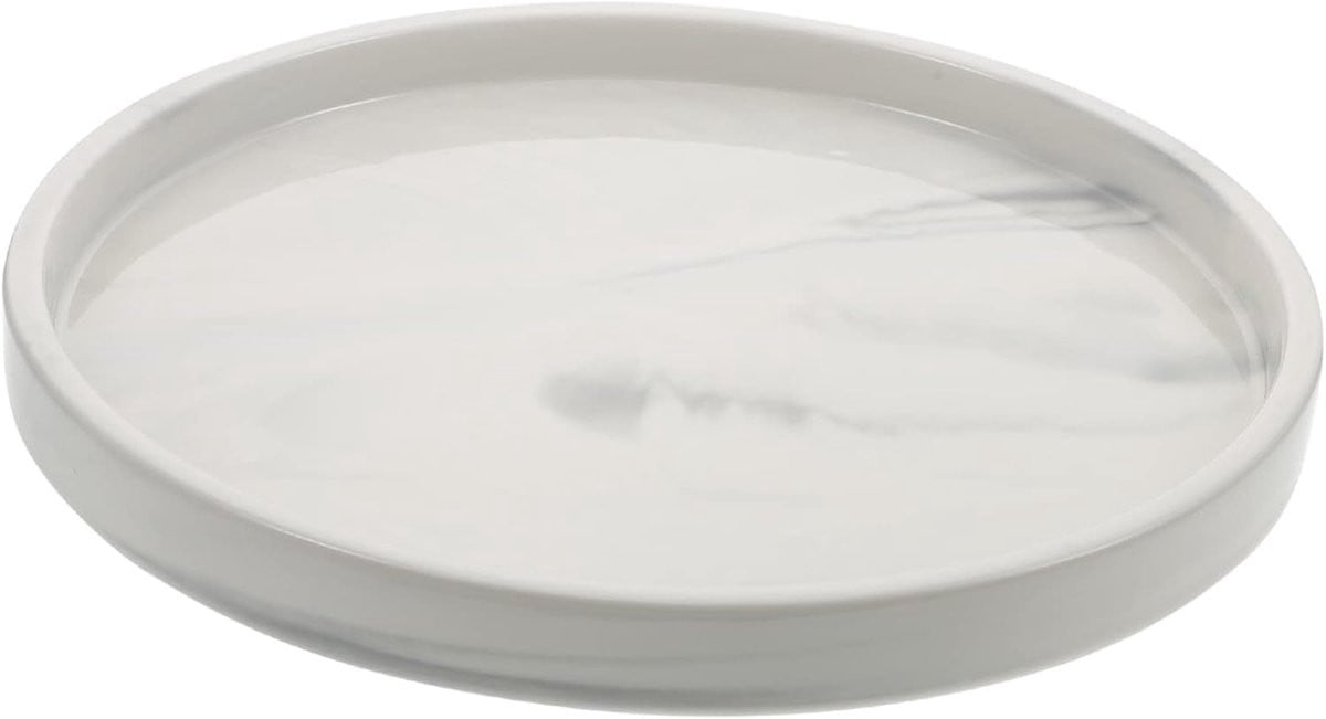 Grijs keramisch dienblad met marmerlook voor het ordenen van sieraden, diameter: 25 cm