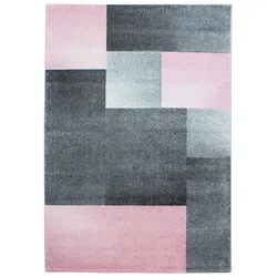 Carpetsale24 Kurzflor Teppich 140x200 cm Kariert Rosa-Grau, Modernes Wohnaccessoire mit Muster, Raumgestaltung für Schlaf- oder Arbeitszimmer