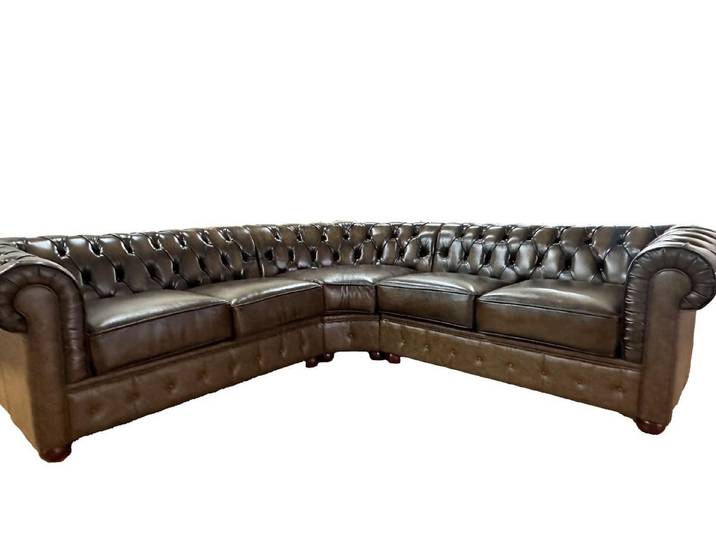 Salottini Chesterfield-Sofa Luxus Chesterfield Ecksofa Aberdeen Braun Ledersofa, 3 Teile, Handarbeit
