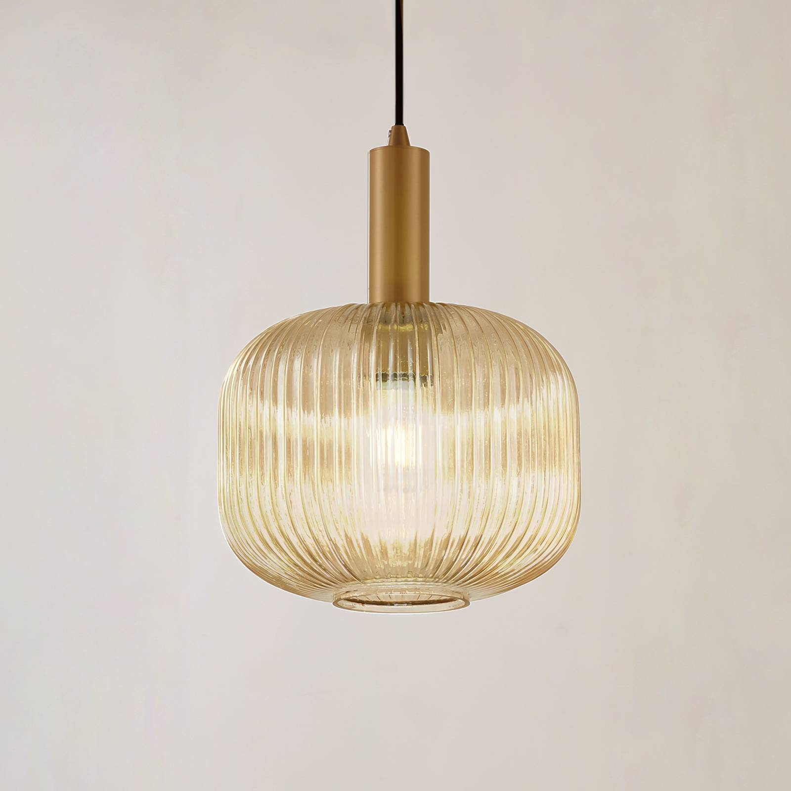 Hängelampe Doroteo Lindby, dimmbar, creme / amber, für Wohn- / Esszimmer, Glas, Vintage, Pendelleuchte