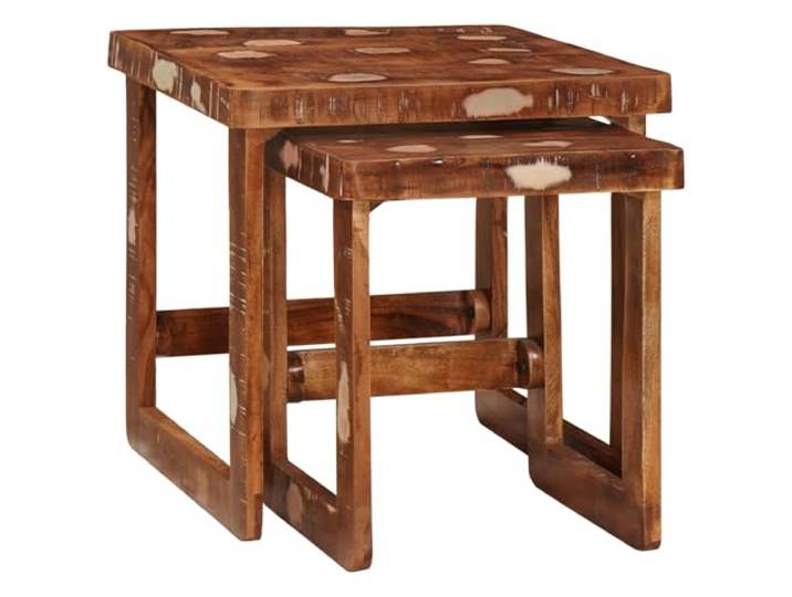 HEFZGDB Rustikale Beistelltische aus recyceltem Massivholz, 2er Set in Mehrfarbig mit handgemachter Verarbeitung und stapelbarem Design für Wohnzimmer Deko
