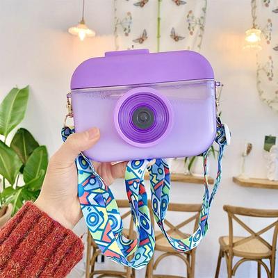 Everyday Crate Kids Camera Straw Water Bottle Leakproof Travel Juice Cup 400ml purple
