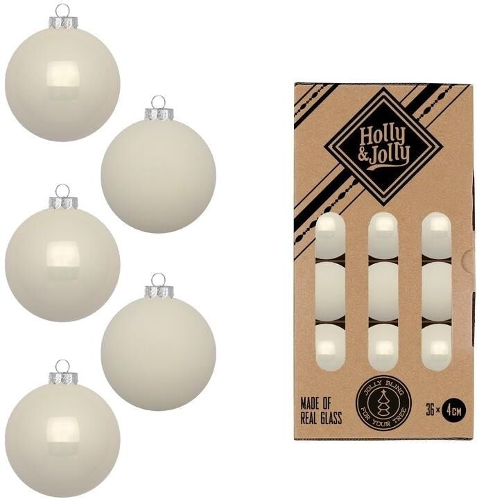 Weihnachtsbaumkugel "Holly & Jolly Weihnachtskugel 4 cm, 36 Stück", alt weiß, Weihnachtsbaumkugeln, Weihnachtsbaumkugel alt weiß Einheitsgröße
