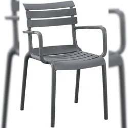 DELUKE Gartenstuhl KARL mit Armlehne 57x57x82cm, Kunststoff, Dunkelgrau Stapelstuhl Loungestuhl Garten Outdoor-Stuhl