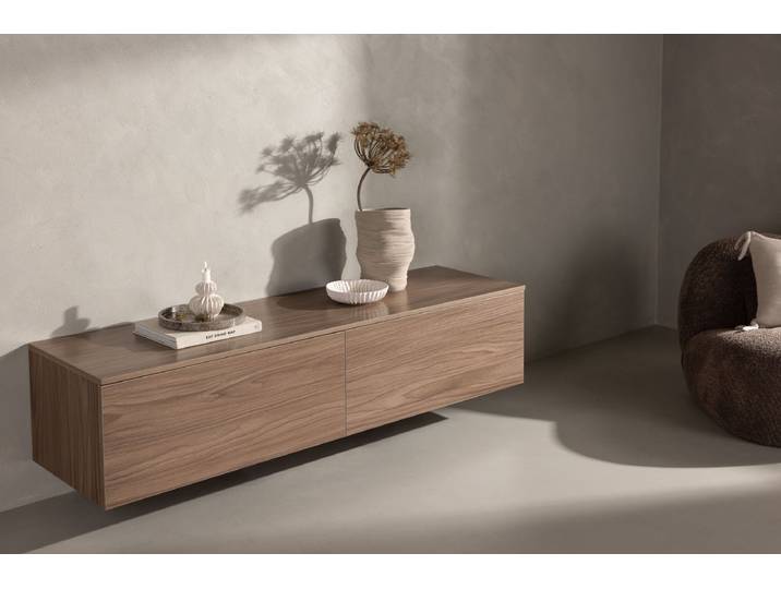 TV-Lowboard Valborg – Walnussfurnier in Natur-Optik - Walnuss - Luxusbetten24