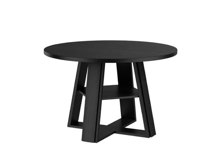 GarveeHome Space-Saving Farmhouse Round Dining Table, 43.3 in Circle Kitchen & Dining Table for 2-6, Wooden Pedestal Base with Storage Shelf for Small Spaces, Black Embossed