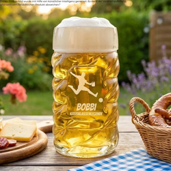 Maßkrug Diamond 1,0 l mit Eichung - Stürmer mit Bierkrug