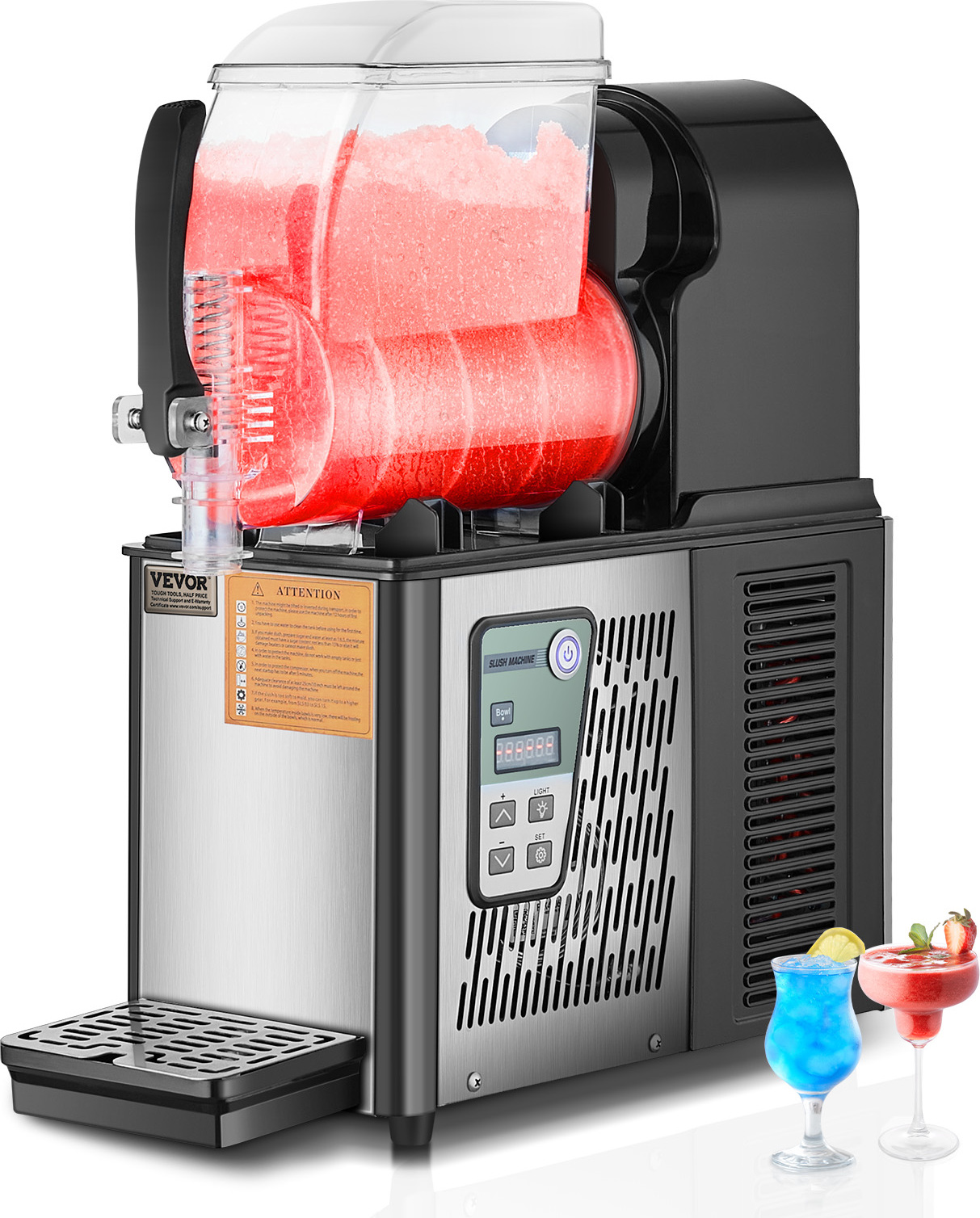 VEVOR kommerzielle Slusheis Maschine 4 L Einzeltank-Maschine für gefrorene Getränke, 16 Tassen Edelstahl Slusheis-Maschine mit Tastenfeld Softeis Maker für Partys Restaurants Cafés Bars schwarz
