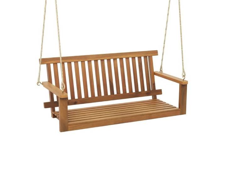 COSTWAY Banc Suspendu 2 Places 130x63x57cm-Balancelle en Bois d'Acacia-2 Cordes de Chanvre-Siège Dossier à Lattes-Capacité 360 kg