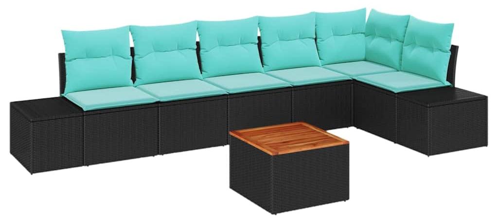 Garten-Sofa-Set 7 stk. Schwarz und Türkis