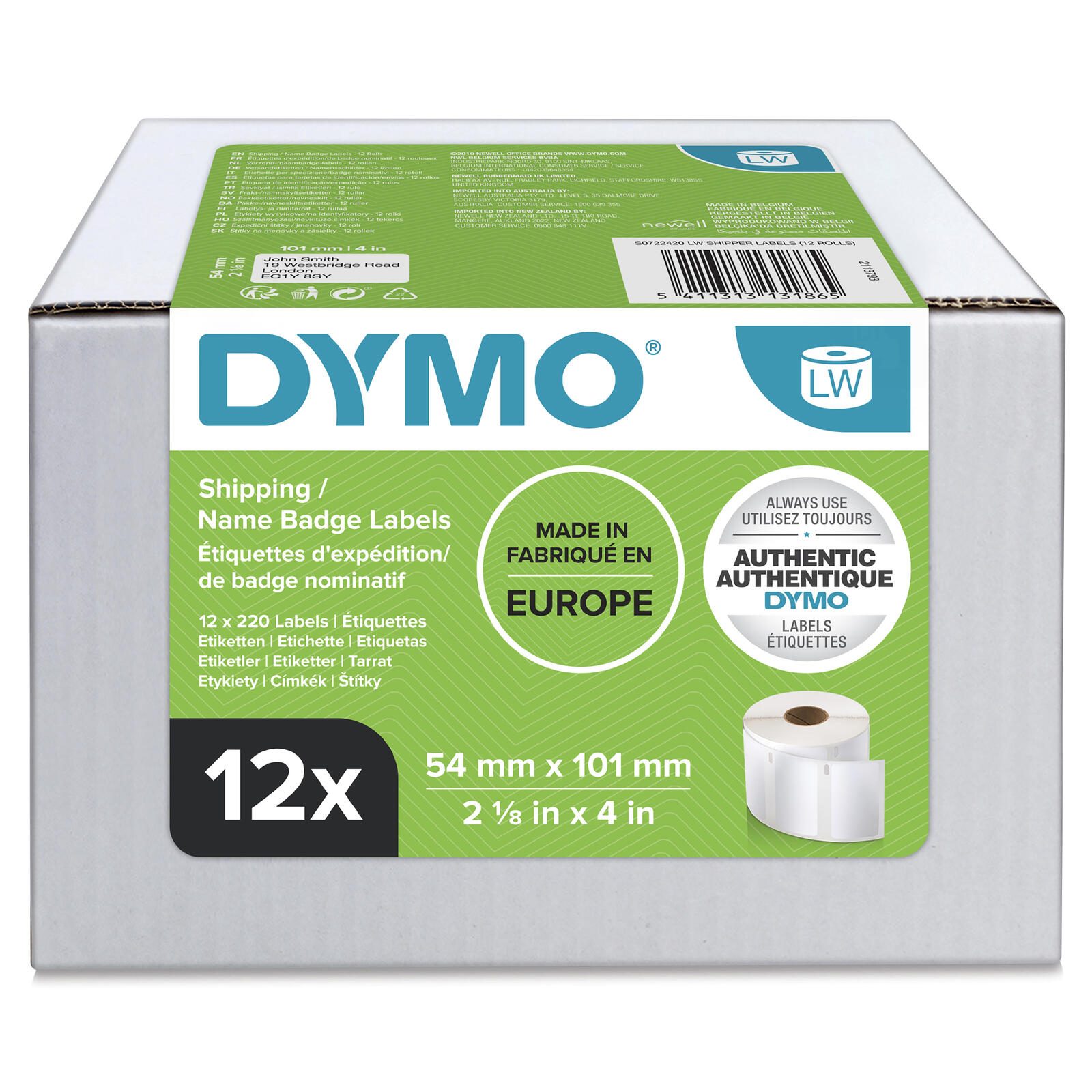 DYMO® Original Etikett für LabelWriter™, Vorteilspack, Versand - weiss - permanent haftend, 12 x 220 Etiketten S0722420