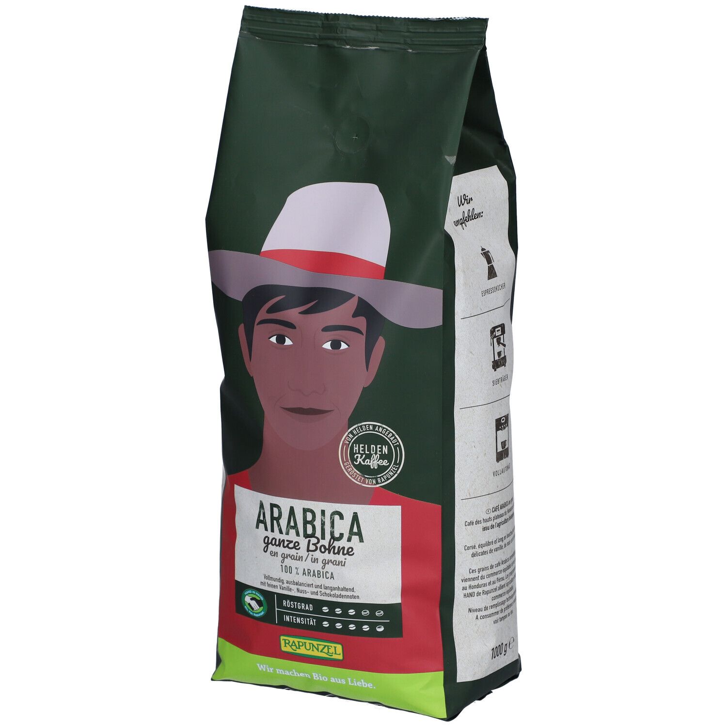 Rapunzel Heldenkaffee Arabica, ganze Bohne Bio 1 kg Bohnen