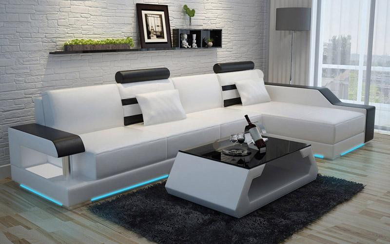Maatwerk design leren hoekbank met USB-oplaadfunctie voor de woonkamer