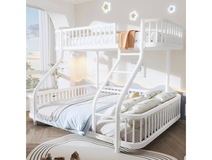 VILUXE Etagenbett 90x200/140x200 Metall mit Leiter Weiß Metall-Etagenbett 90x200/140x200 mit Schutzgitter und Leiter, Kinderzimmer, Geschwister und Familien