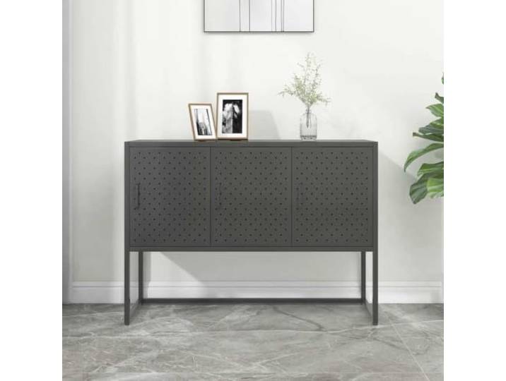 RJPLMFV Anrichte, Anthrazit, 105 x 35 x 75 cm, Stahl 3 Türen, Nivellierfüße, moderne Aufbewahrung, stabile Tischplatte für Dekoration