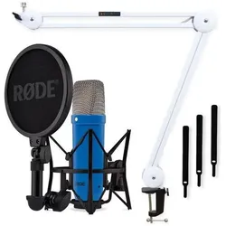 RØDE NT1 Signature Cobalt Blau Mikrofon mit Gelenkarm Weiss, Mikrofon