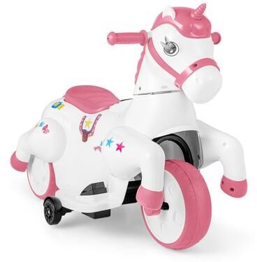 Costway 12V Unicorn Ride on Toy with Training Wheels and Horse Riding Mode-Pink