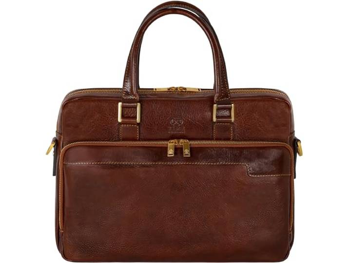 Time Resistance Leren Aktetas Heren en Dames Leren Laptoptas voor laptop tot 13 Handgemaakt Italiaanse Volnerfleer, Bruin