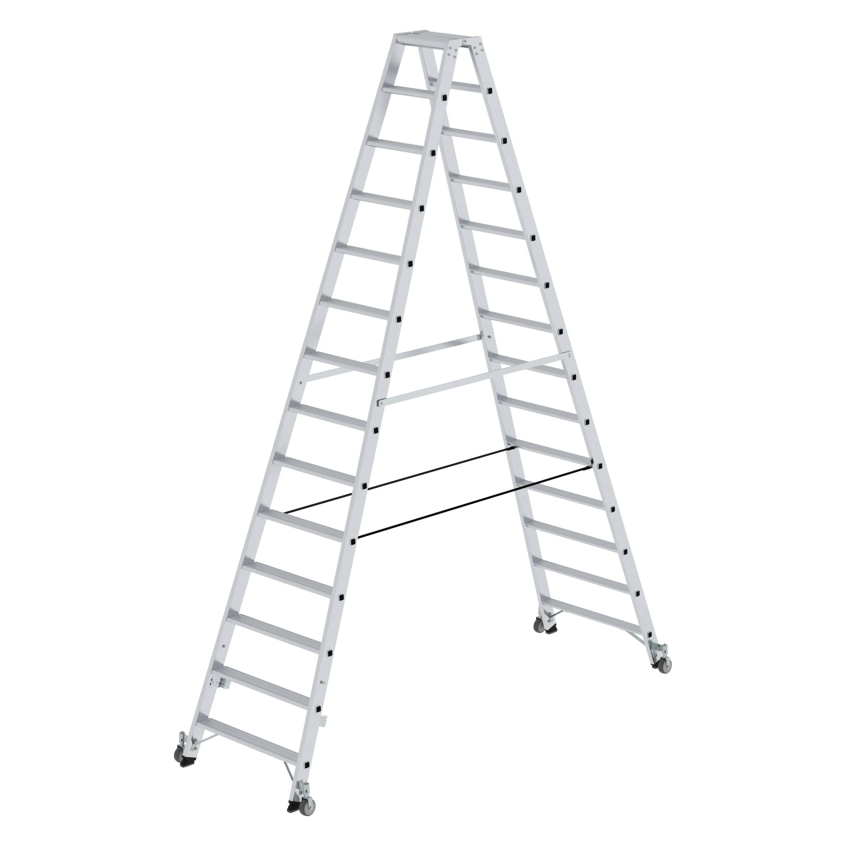 Munk Stufen-Stehleiter beidseitig begehbar mit Rollen 2x14 Stufen (Stehleiter, 480 cm) (041228)