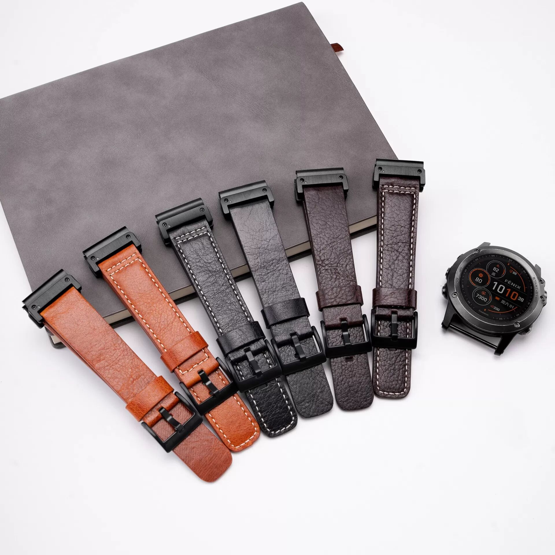 INF Premium Lederarmband Kompatibel mit Garmin Fenix 8/Fenix 7X/Fenix 3 – Stilvoll & Bequem Schwarz 26 mm