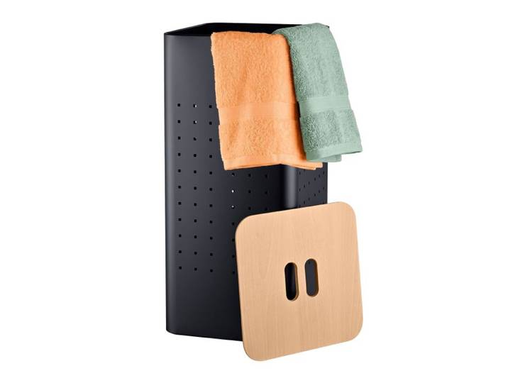 Relaxdays Corbeille linge noire couvercle