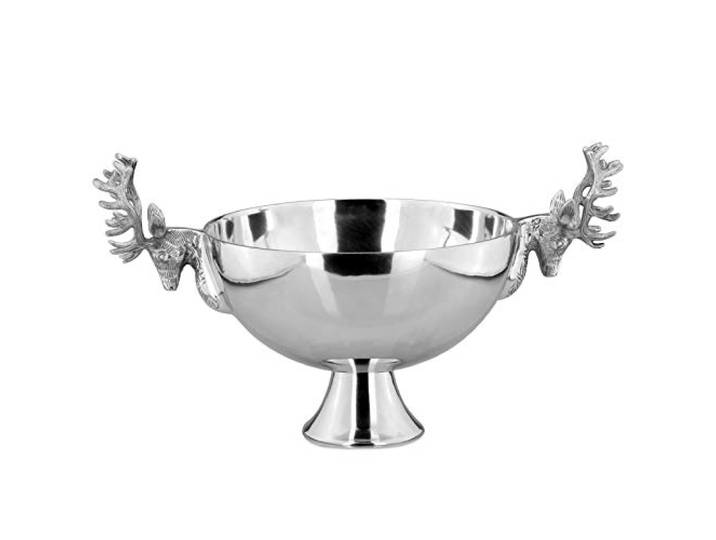 H.Bauer jun. Aluminium Dekoschale Ø 31 cm mit Hirsch-Kopf Griffen und Fuß - dekorative Tischschale und Servierschale für Wohnraum, Esstisch und festliche Dekoration - auch als Flaschenkühler geeignet