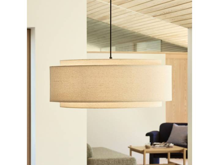 Suspension Sable, couleur sable, Ø 60 cm, tissu - Hübsch - Salon / séjour - Design - Tissu / textile - À ampoule unique