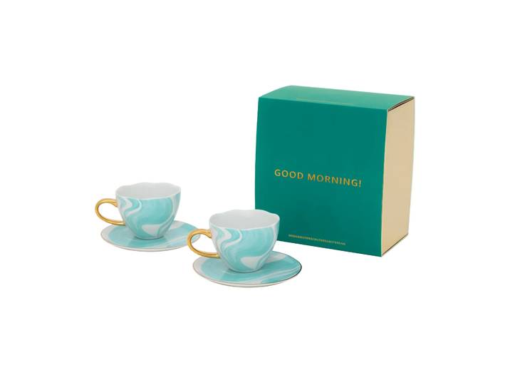 URBAN NATURE CULTURE Coffret cadeau Good Morning Cappuccino mug & soucoupe, lot de 2 Valuri emerald green