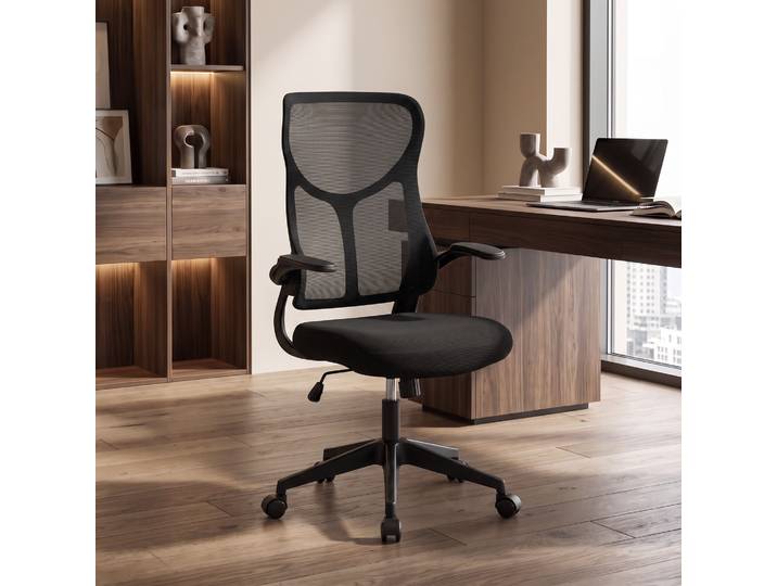 HOMCOM Chaise Bureau Ergonomique Maille Pivotante Noir