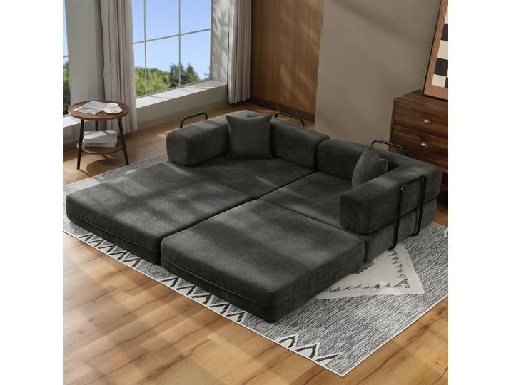 HOMCOM Canapé-lit 2 Places Pliable Chenille Gris Foncé