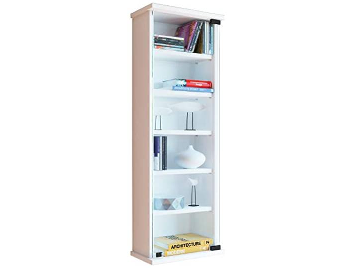 VCM CD/DVD Wandregal Weiß 31x18x92 cm 1 Glastür 6 Fächer CDs DVDs Büro