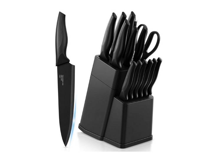LuxusKollektion Messer-Set Messerblock Set 15-tlg Edelstahl Schwarz