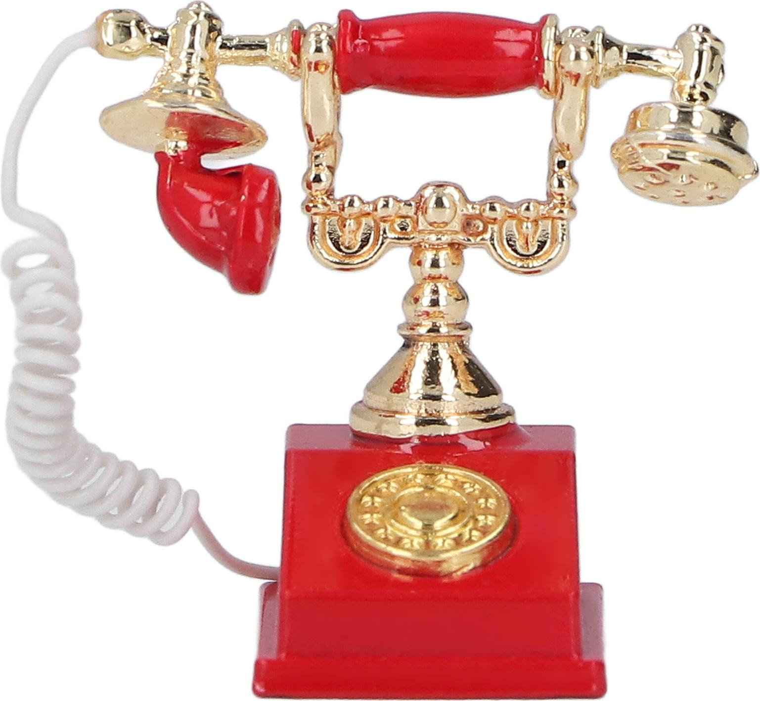 Gistuch Miniatuur retro telefoonmodel voor poppenhuizen, Europese vintage decoratie, schaal 1:12, rood