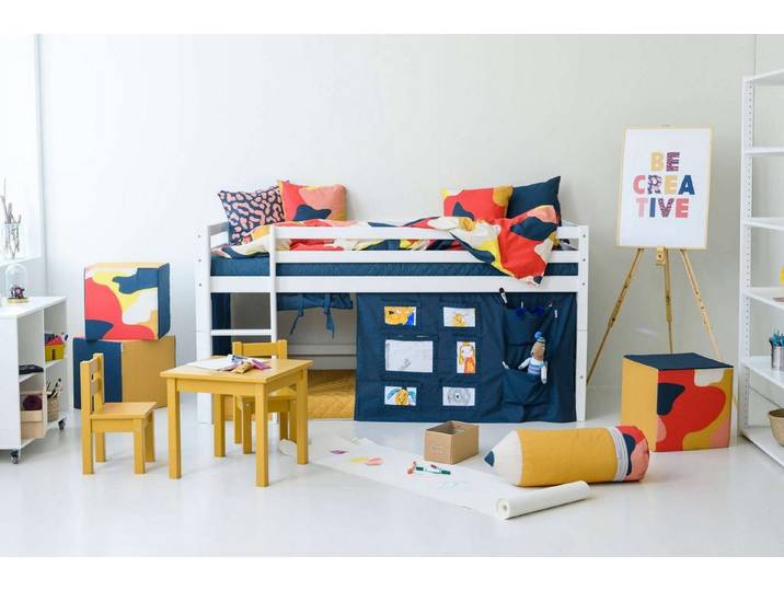 Hoppekids Hochbett ECO Dream, Kinderbett, Spielbett, Halbhohes Bett aus Massivholz inkl. Vorhang-Set Creator, Bettgröße & Matratze wählbar