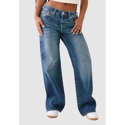 Loose-fit-Jeans TRUE RELIGION "BOBBI BAGGY JEAN", Damen, Gr. 25, N-Gr, schwarz wash, Denim/Jeans, Obermaterial: 99% Baumwolle, 1% Elasthan, Abriebeffekte, loose fit lang, Jeans, Baumwollmischung, loose fit, regular waist