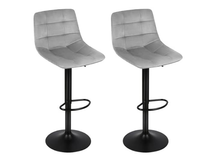 HUOLE 2er Set Barstühle, Barhocker 2er Set, Barstühle höhenverstellbar, drehbare Küchenhocker, mit Rückenlehne und Fußstütze, Esszimmer, Theke, Stahl, 9 Gitter-Samt-Hellgrau-2St