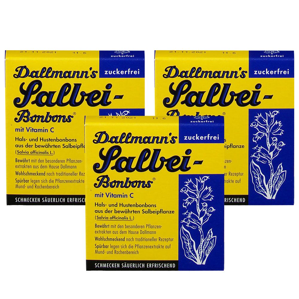 Dallmanns Salbeibonbons zuckerfrei Dreierpack 3x20 St Bonbons