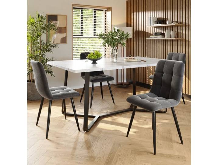 ROVRYN Table à manger 4 chaises ensemble 5 pièces plateau effet marbre structure métal gris