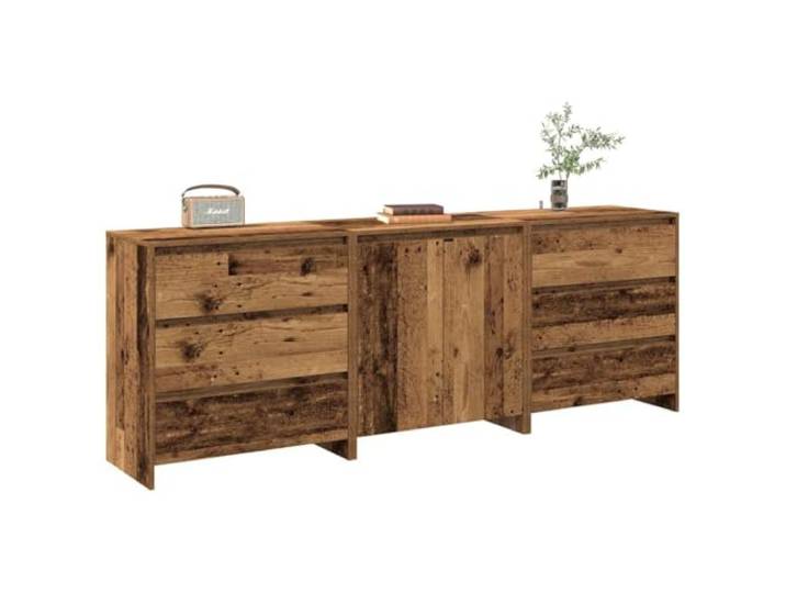 HEFZGDB Leicht zu reinigendes Sideboard Möbelstück, modernes Sideboards Set mit Stauraum, praktisches Sideboard mit Fester Oberplatte, dekoratives 3-TLG. Altholz-Optik Holzwerkstoff,