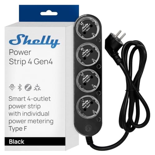 Shelly Power Strip 4 Gen4 Zwart - Slimme Wi-Fi & Matter Stekkerdoos met 4 Afzonderlijk Bedienbare Stopcontacten en Energiemeting